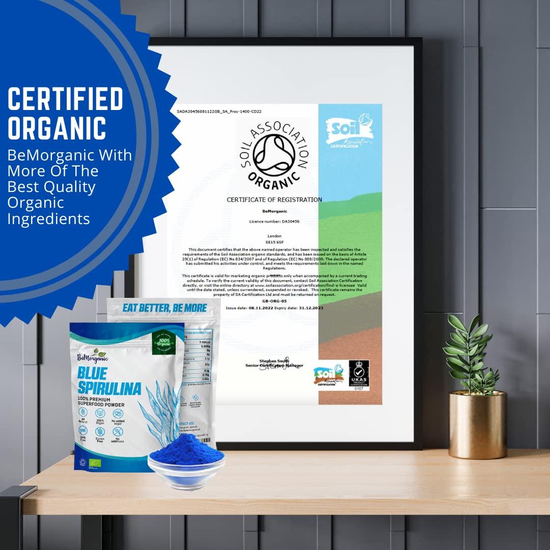 BeMorganic BeMorganic Organic Blue Spirulina Powder - 100% Organic Phycocyanin Spirulina Powder | 50g Vegan Non-Gluten Powder with No Added Sugar