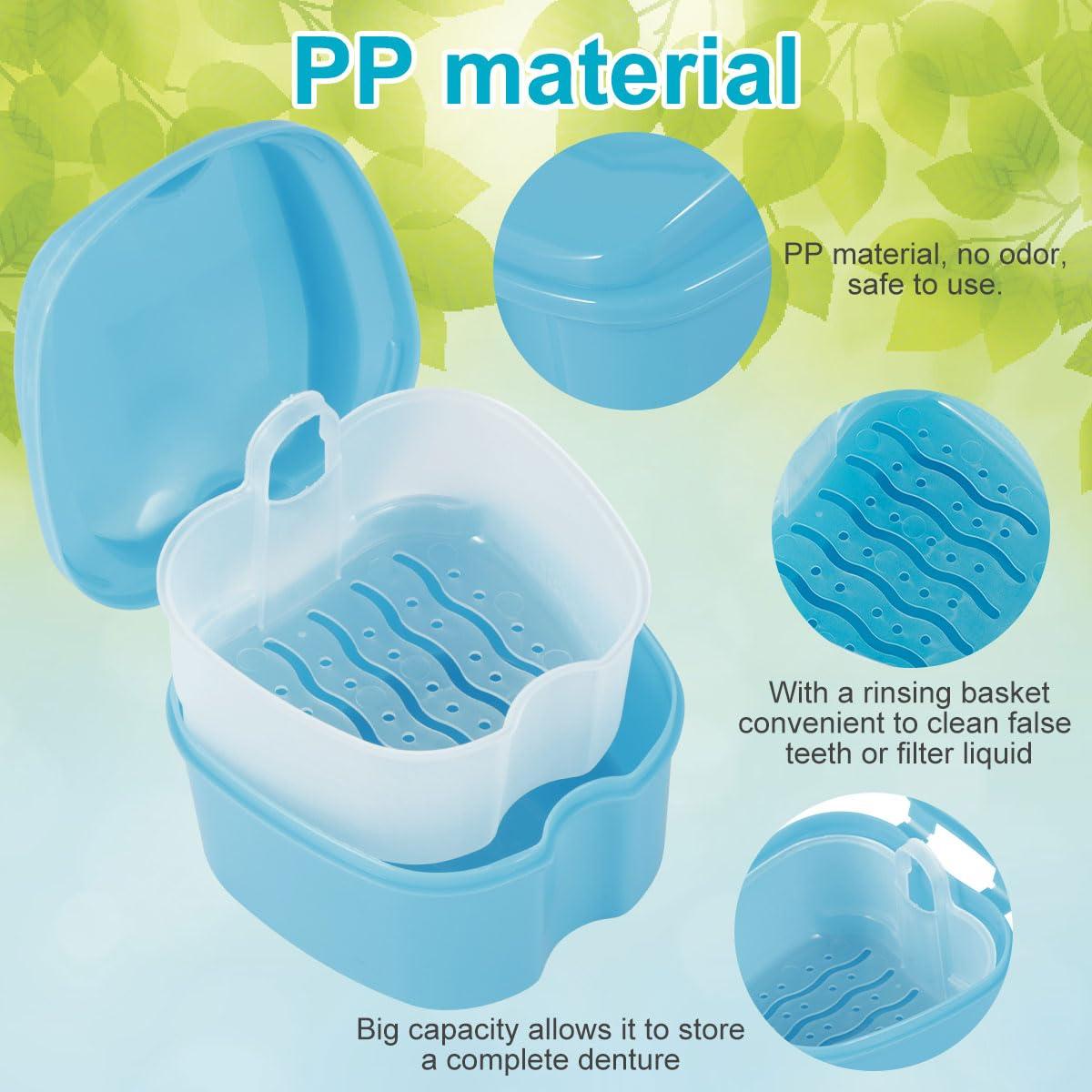 SAEHAEYEE Denture Case Denture Bath Box False Teeth Storage Box with Rinsing Basket Portable False Teeth Storage Case Orthodontic Dental Retainer Box for False Teeth Storage Soaking Cleaning