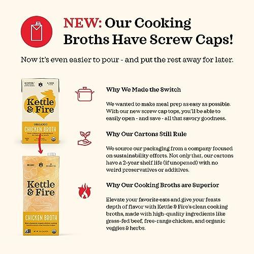 Kettle & Fire Kettle and Fire Beef Cooking Broth, Keto, Paleo, and Whole 30 Approved, Gluten Free, High in Protein and Collagen, 4 Pack (32 Ounces)