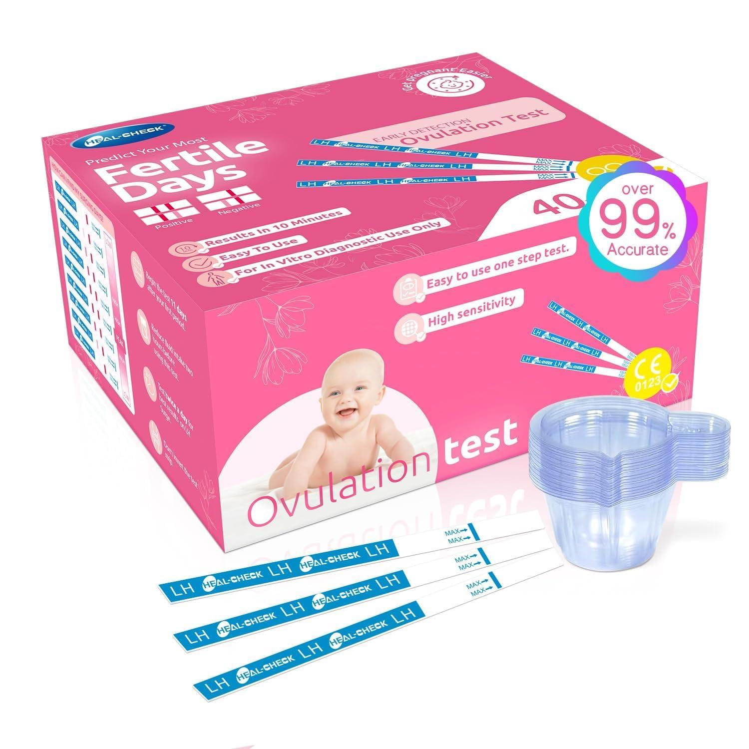 HEAL-CHECK Ovulation Tests, Bulk Ovulation Test Strips for Women, HEAL-CHECK Ovulation Predictor Kit, Accurate Fertility Tests for Home, Individually Wrapped 5mm LH Strips with Cups, FSA HSA Eligible, 40 Count