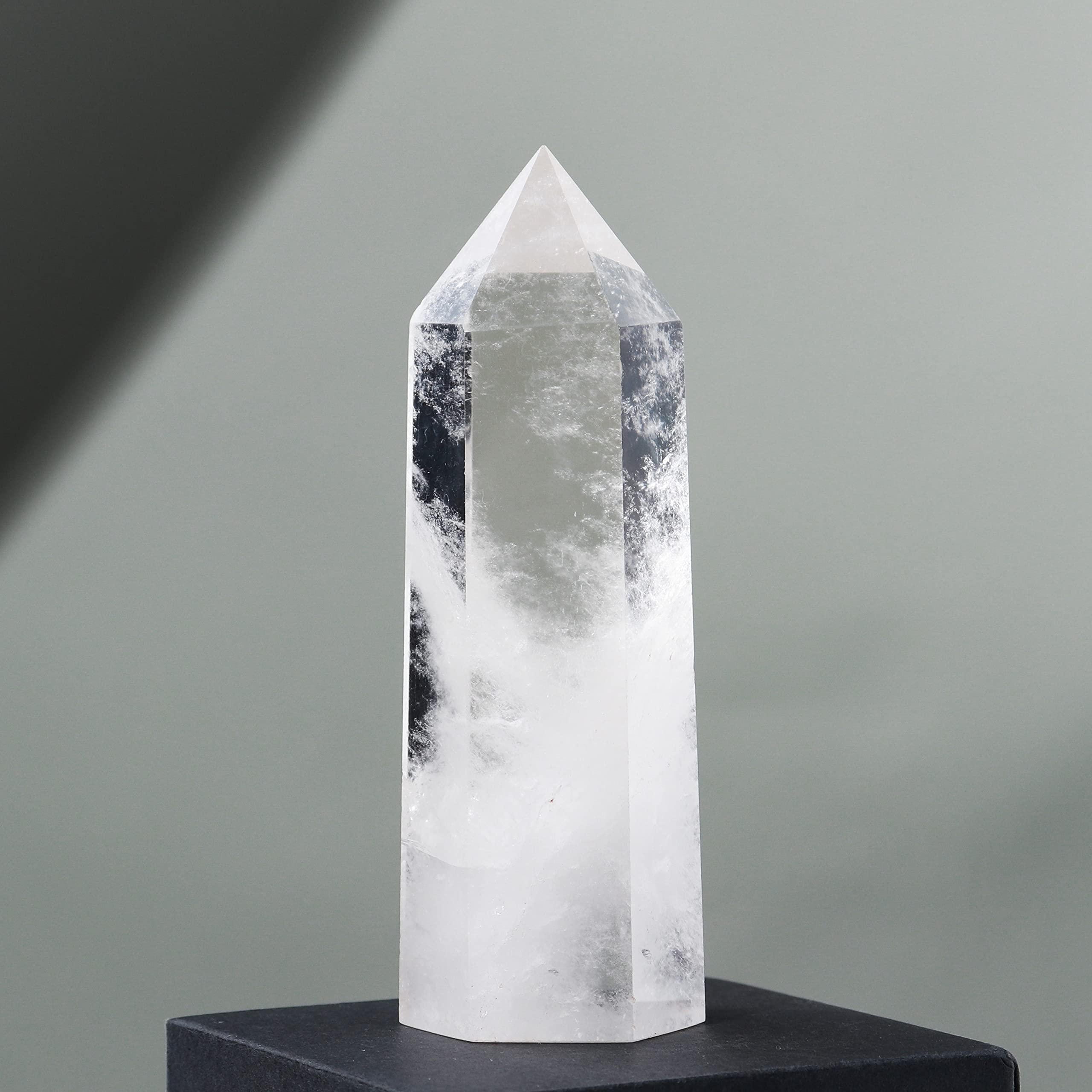 Runyangshi Runyangshi Large Clear Quartz Healing Crystal Wand 4.72\"-5\" Natural Crystal Tower 6 Faceted Single Point Crystal Prism Wand Natural Quartz Stones for Meditation Reiki Chakra Therapy Home Decor Gift