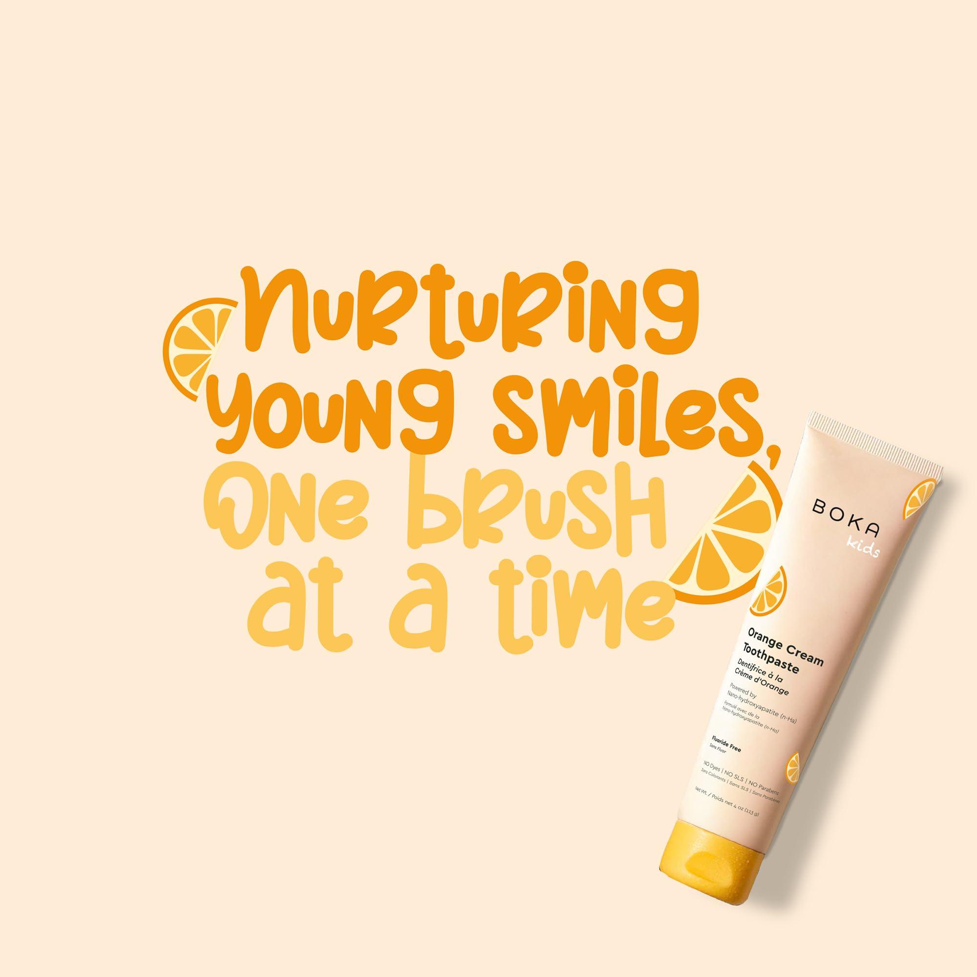 Boka Boka Fluoride Free Toothpaste Nano Hydroxyapatite, Helps Remineralize, Appropriate for Sensitive Teeth, Whitening - for Adult, Kids Oral Care - Orange Cream Flavor, 4oz 1Pk - US Manufactured