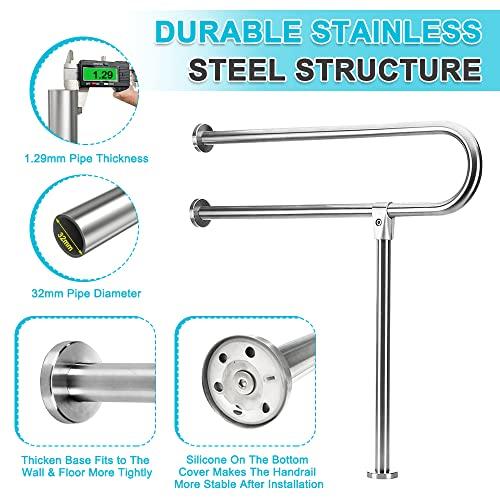 Zelen Handicap Grab Bars Rails 30-Inch Toilet Handrails Bathroom Safety Bar Hand Support Rail Handicapped Handrail Accessories for Seniors Elderly Disabled Bariatric Railing Wall to Floor Mounted Bath Grips