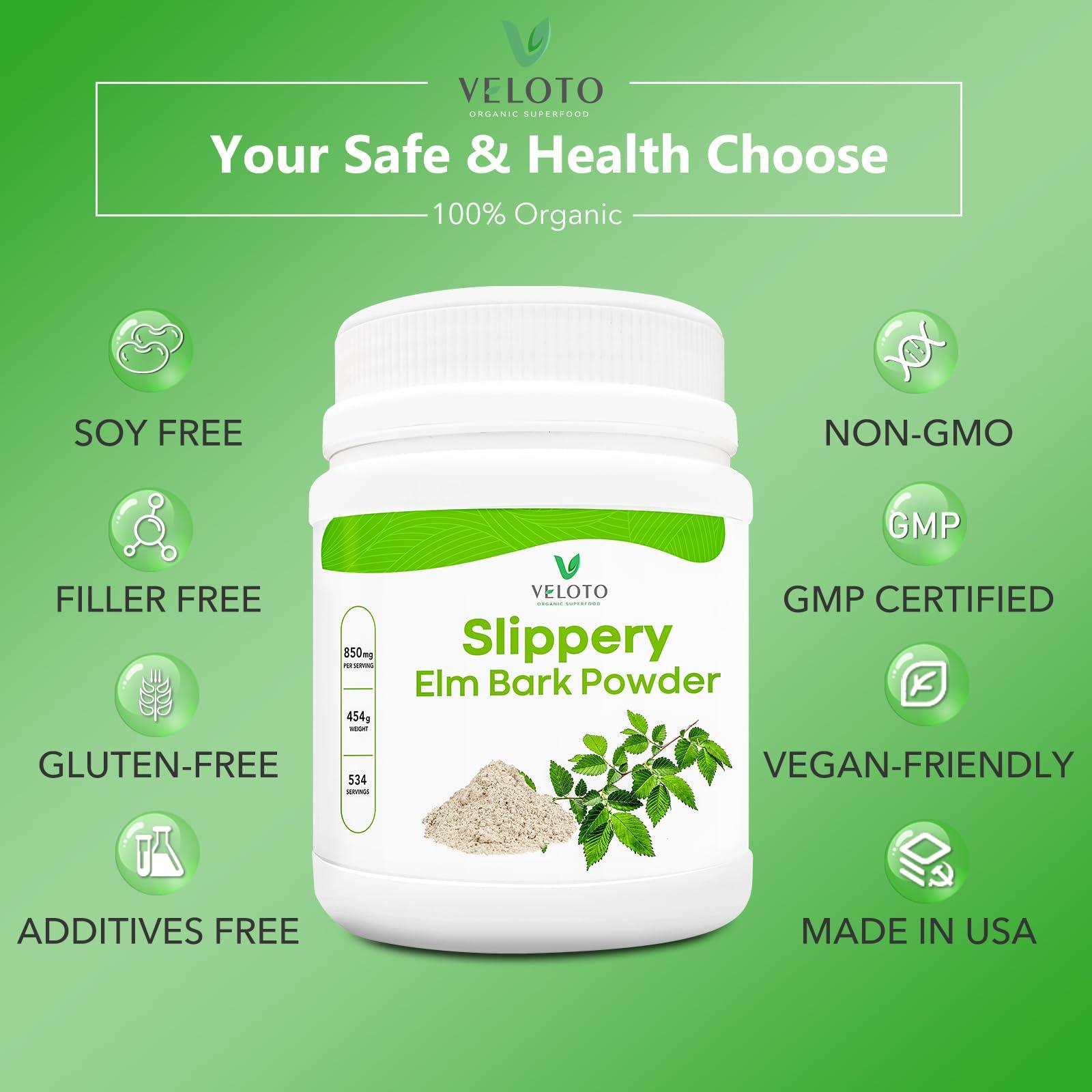 VELOTO VELOTO Slippery Elm Bark Powder Organic, Slippery Elm Inner Bark Powder, Natural Herbal Supplement for Soothing Throat & Digestive Health, Gluten-Free, Non-GMO, Vegan-Friendly, 1 lb (534 Servings)