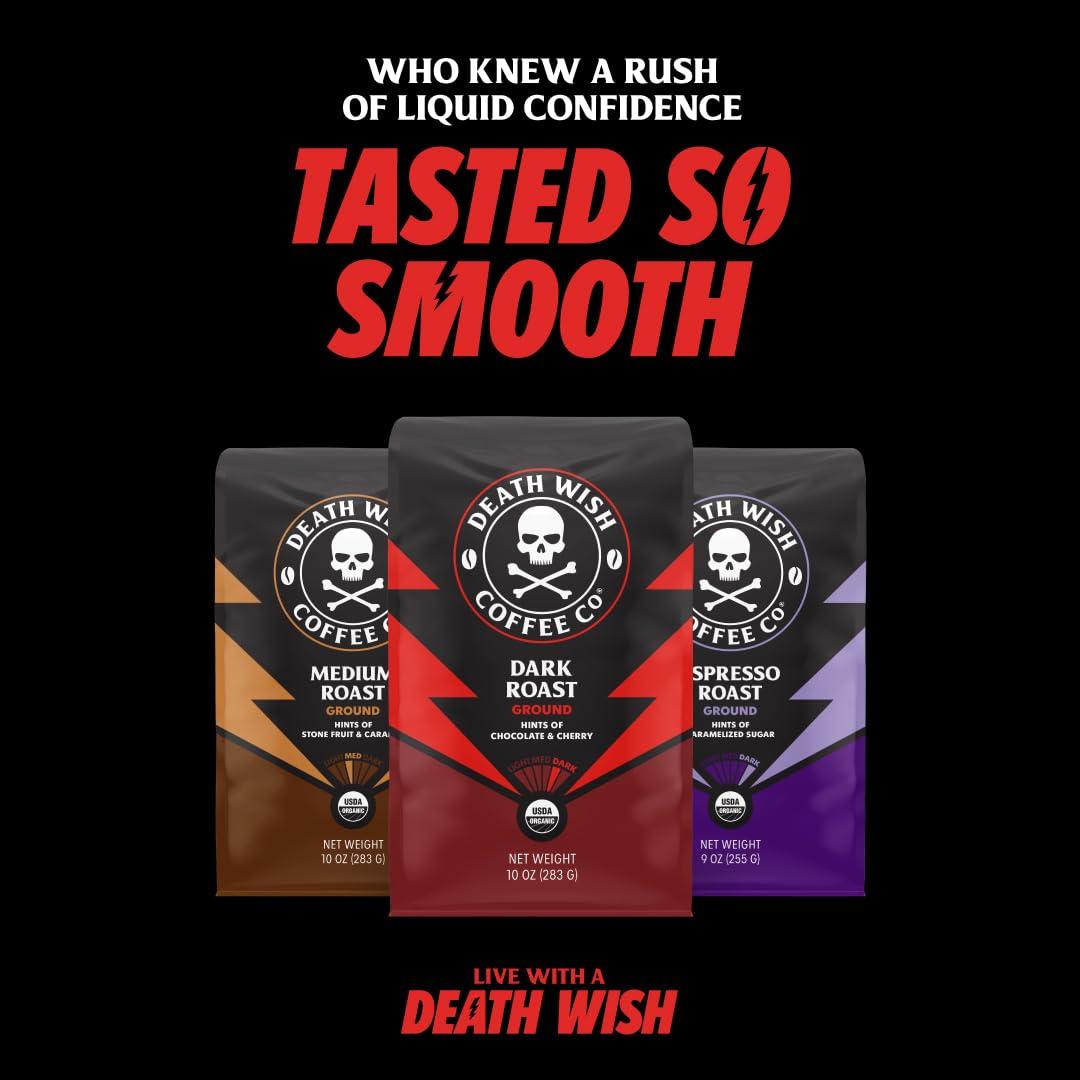 Death Wish Coffee Co. Death Wish Coffee Co., Organic and Fair Trade Espresso Roast Ground Coffee, 14 ounce (Pack of 1)