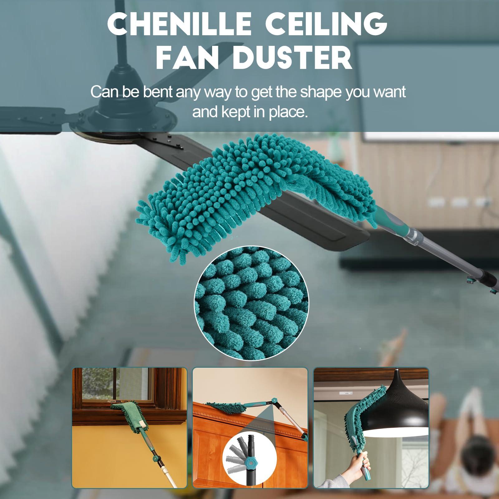 TelesPro TelesPro 36 Foot High Reach Duster Kit with 7-30FT Extension Pole High Ceiling Dusting and Window Cleaning Kit with Telescopic Pole Window Washer&Squeegee,Cobweb Duster,Fan Duster and Feather Duster