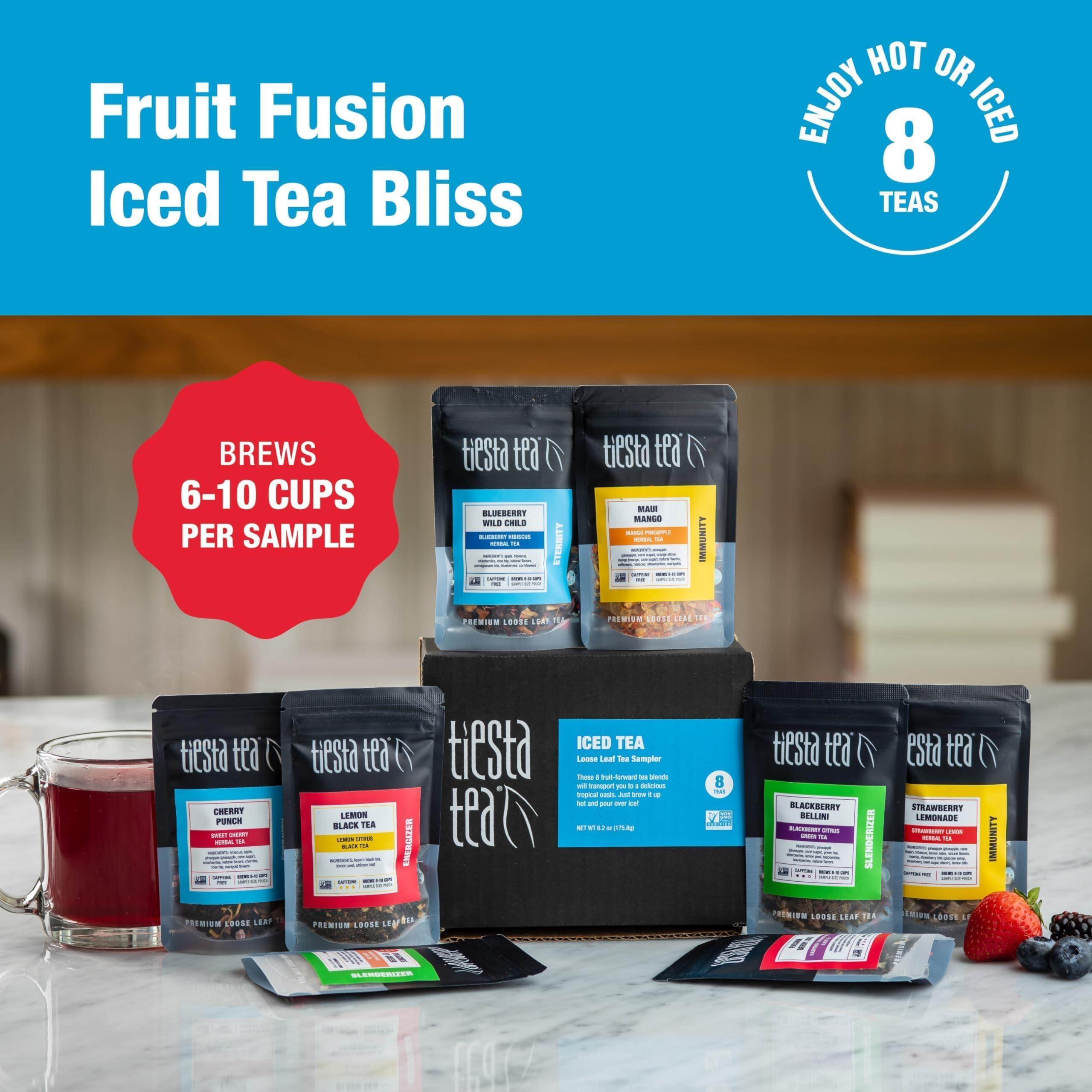Tiesta Tea Tiesta Tea - Iced Tea Loose Leaf Sampler Dry Flight Set - High to No Caffeine Tea - Makes Cold Brew Iced Tea - Assorted Tea Sets with Herbal, Black, Fruit Teas & More - 8 Resealable Sample Pouches