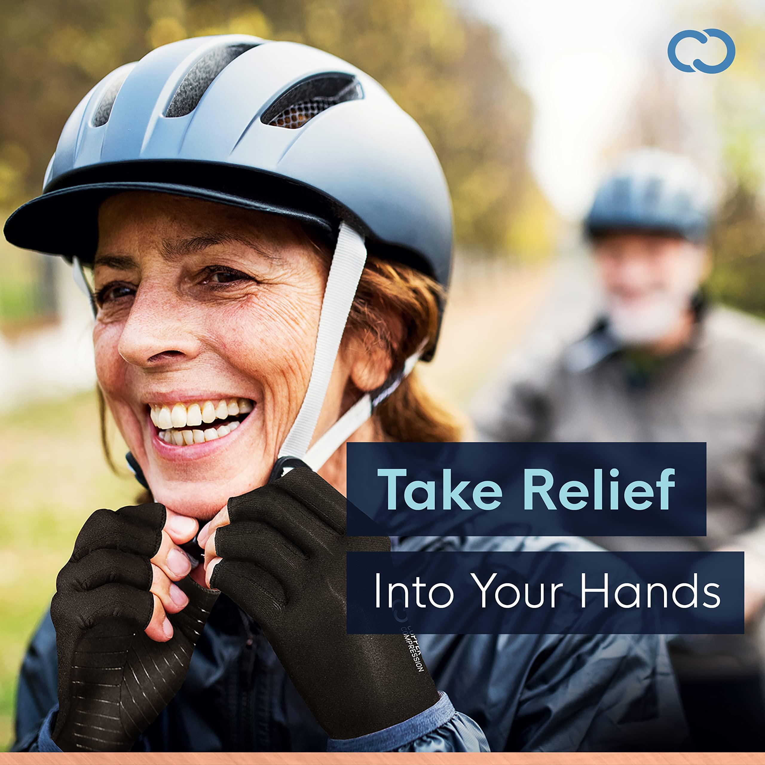 Copper Compression Copper Compression Arthritis Gloves | Fingerless Arthritis Carpal Tunnel Pain Relief Gloves For Men & Women | Hand Support Wrist Brace For Rheumatoid, Tendonitis, Swelling, Crocheting 2 Pairs Black S