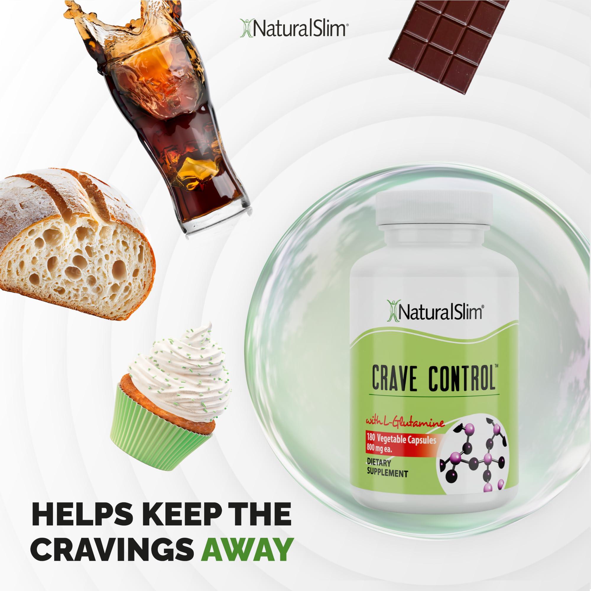 NaturalSlim NaturalSlim Crave Control Craving Suppressant, Curb Appetite & Sugar Craving Blocker Supplement - Energy & Metabolism Booster with L glutamine & Thiamine B Complex - 180 Vegetable Capsules