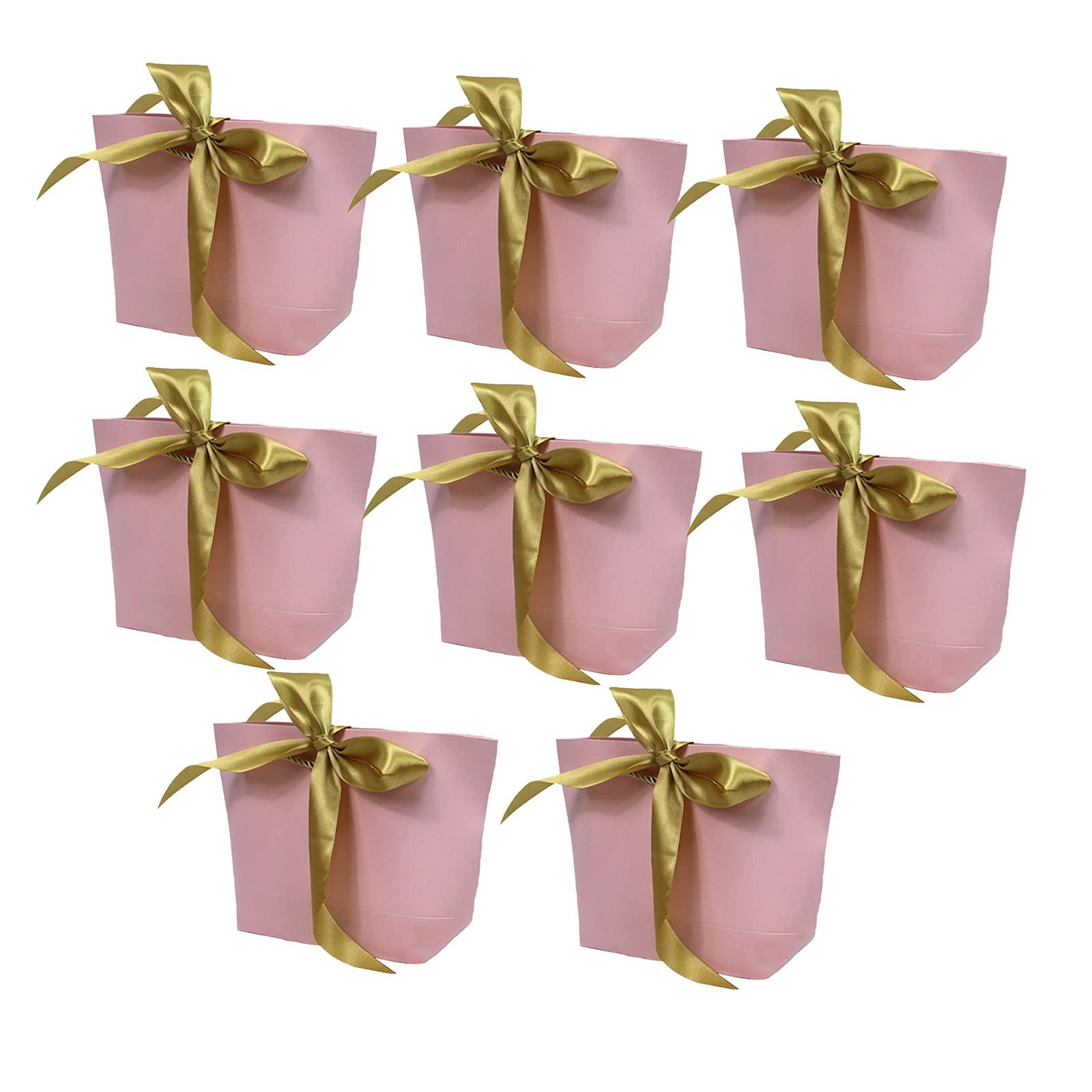 SEIWEI SEIWEI 8PCS Paper Gift Bags with Handle, Party Favor Bag Bulk with Bow Ribbon, Party Bags Bulk for Birthday, Wedding, Party Favour, Present Wrap-Pink