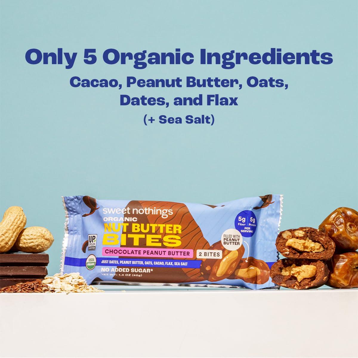 Sweet Nothings Sweet Nothings, Chocolate, USDA Organic Nut Butter Bites Protein Bar, Nut & Date Snack, Filled with Peanut Butter, 12-2 Bite Value Packs - No Added Sugar, Plant Based, Vegan, Only 7 Ingredients