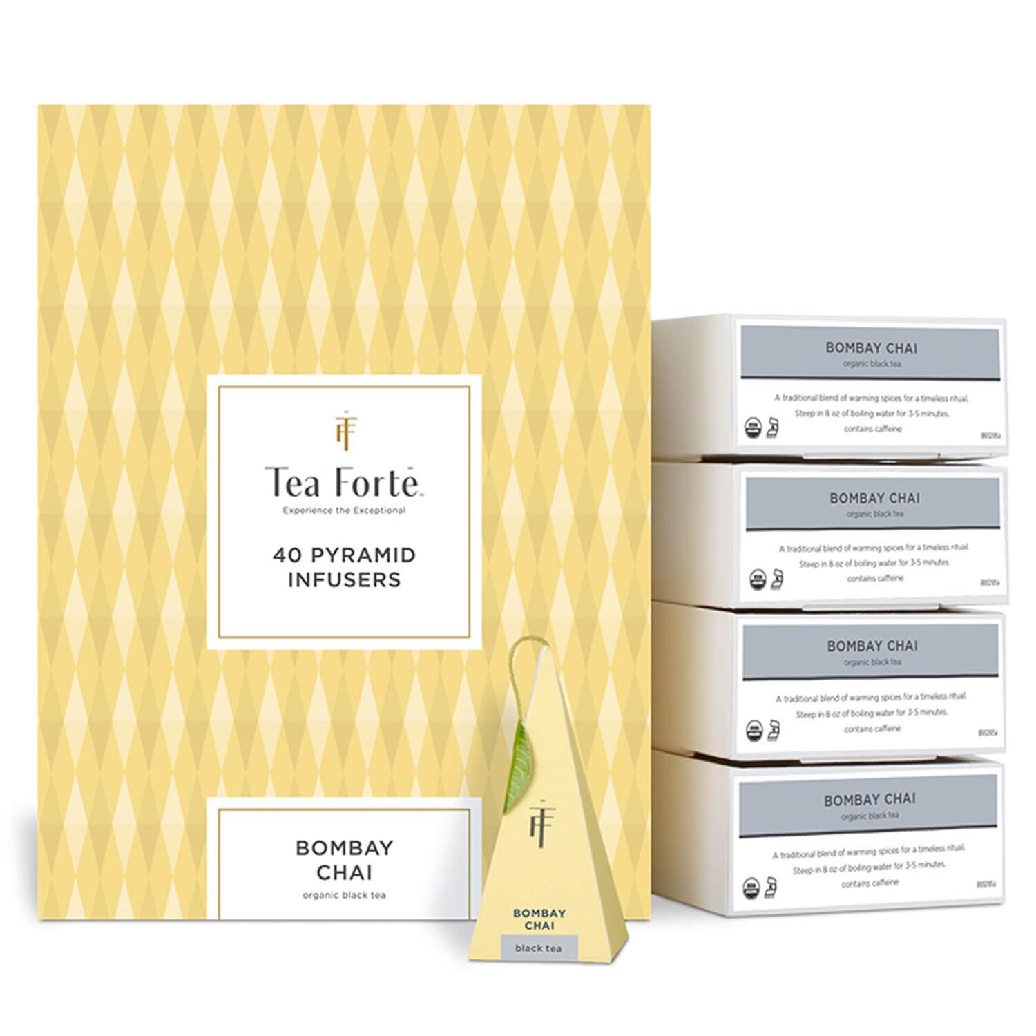 Tea Forte Tea Forte Bombay Chai Tea Event Box, Bulk Pack of 40 Pyramid Infuser Tea Sachets for All Occasions