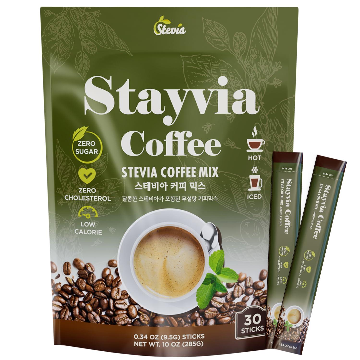 STAYVIA COFFEE STAYVIA COFFEE Stevia Instant Coffee Packets - Korean Instant Latte with Sugar-Free & Low Calories - 30 Sticks (0.33oz) - Plant-Based Sweetener - Enjoy Caffeine Hot & Cold at Office, Home & Travel