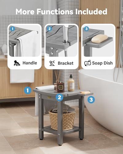 YEFU Elderly Shower Chair for Inside Shower: Shower Stool Waterproof Plastic Grey Small for Shaving Legs Bathtub Small Spaces - Shower Bench Seat for Adults Seniors Disabled