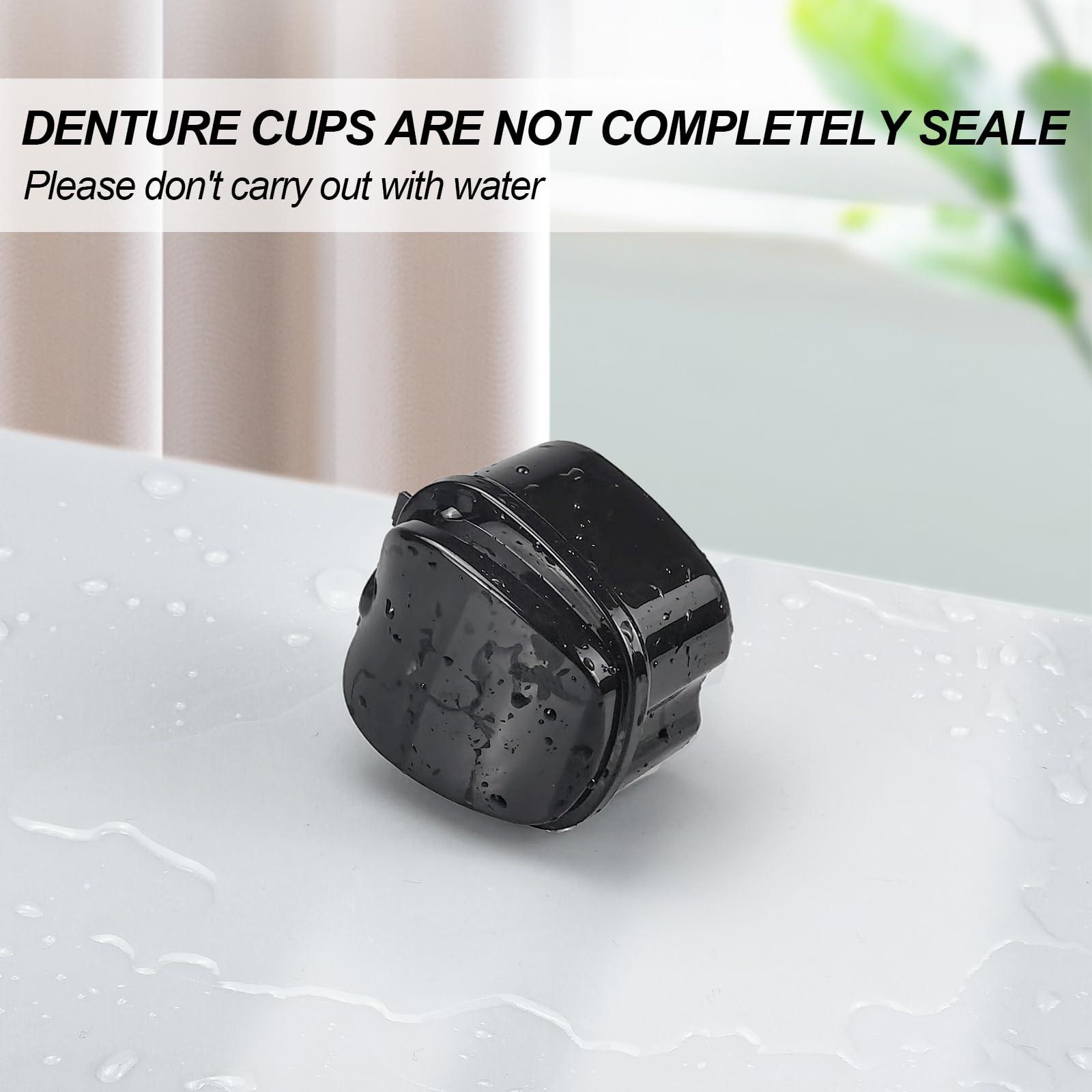 EZEELAI Denture Bath Case Retainer Cleaner Case with Strainer Basket, Denture Cup Dental Retainer Holder Case for Soaking Mouthguard Cleaning Storage Box Case - Black and White