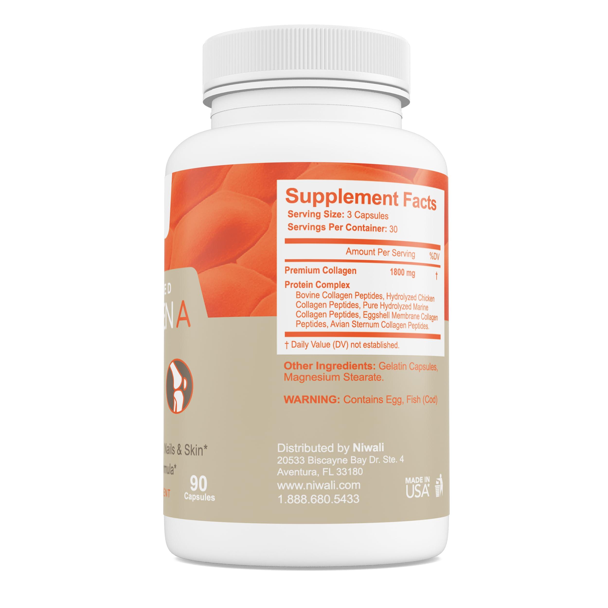 NIWALI NIWALI Hydrolyzed Collagen Dietary Supplements  A Complex Collagen Anti-Aging Dietary Supplements | Supports Healthy Hair, Nails, and Skin | Joint and Ligaments Formula Supplements | 90 Capsules