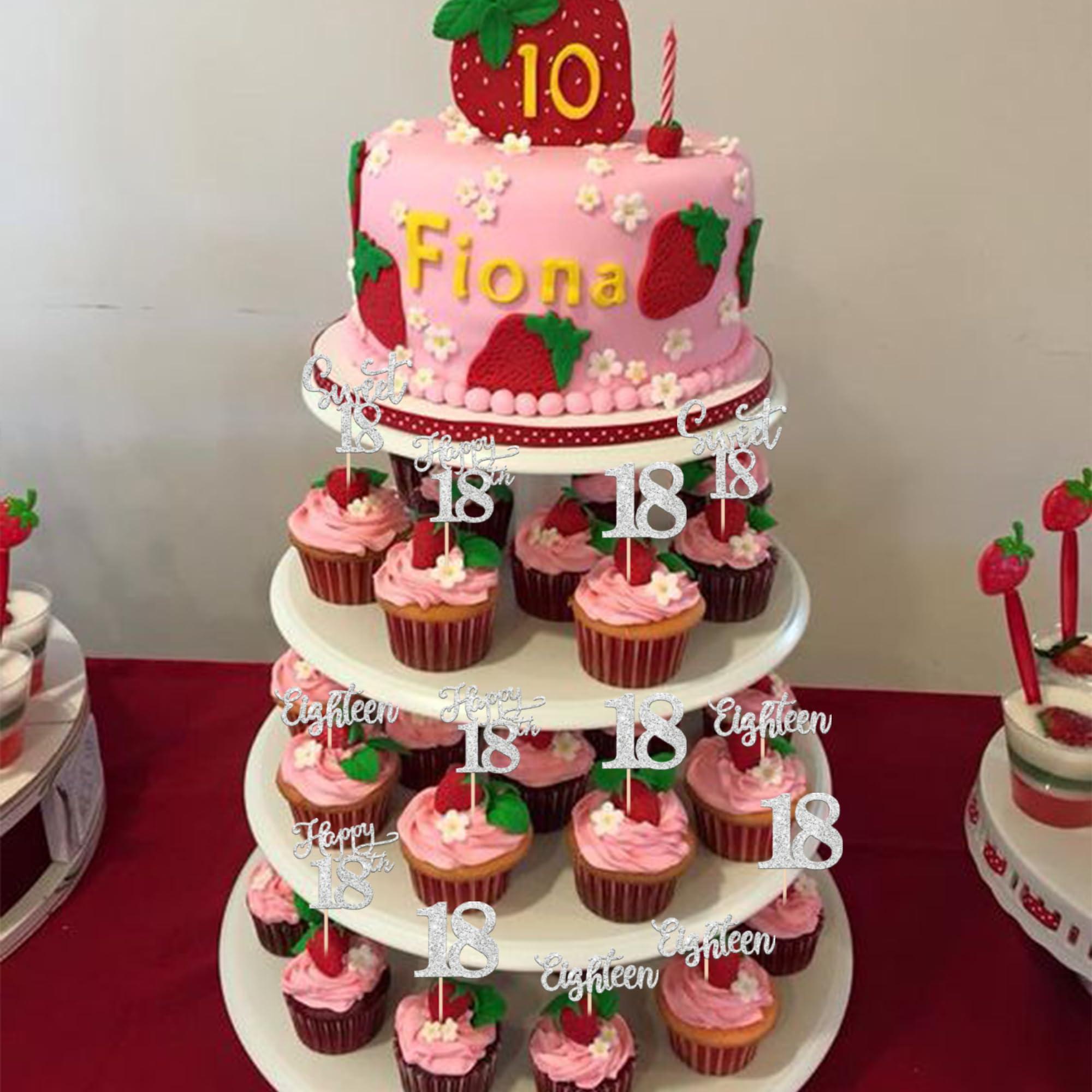 Rsstarxi Rsstarxi 24 Pack Happy 18th Birthday Cupcake Toppers Glitter Sweet 18 Cupcake Toppers Eighteen 18 Fabulous Cake Decorations for 18th Birthday Anniversary Party Cake Decorations Silver