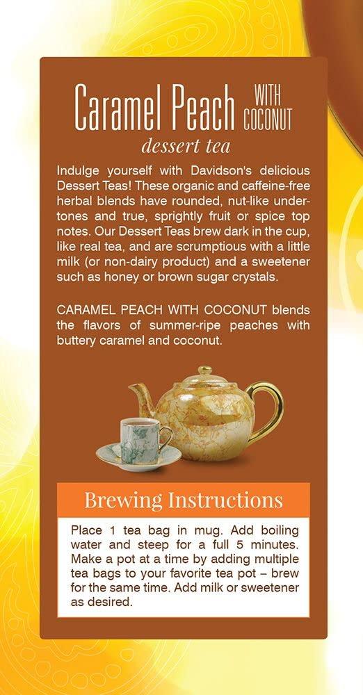 Davidson's Davidson\'s Organics, Caramel Peach with Coconut, 25-count Tea Bags, Pack of 6