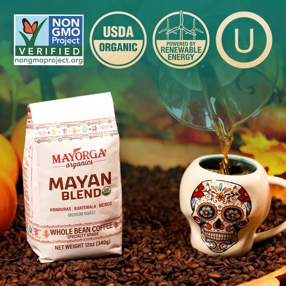 Mayorga Mayorga Medium Roast Whole Bean Coffee, 2 lb bag - Mayan Blend Organic Coffee Roast - Direct Trade, Specialty Grade, Non-GMO 100% Arabica Coffee Beans