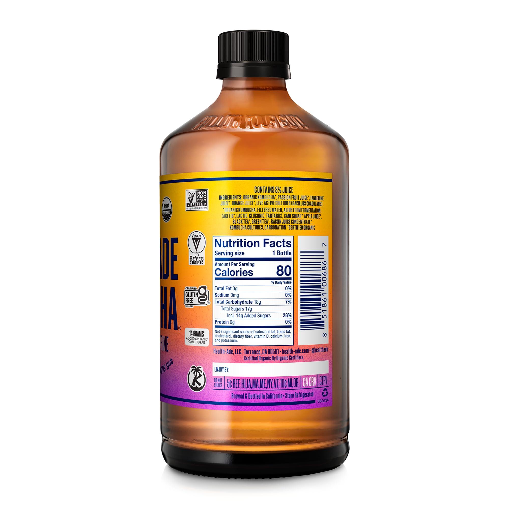 Health-Ade Health-Ade Kombucha Tea Organic Drink, Fermented Tea with Living Probiotics, Detoxifying Acids, Supports Gut Health, Non-GMO, Vegan, Gluten Free, 12 Pack (16 Fl Oz Bottles), Passion Fruit Tangerine