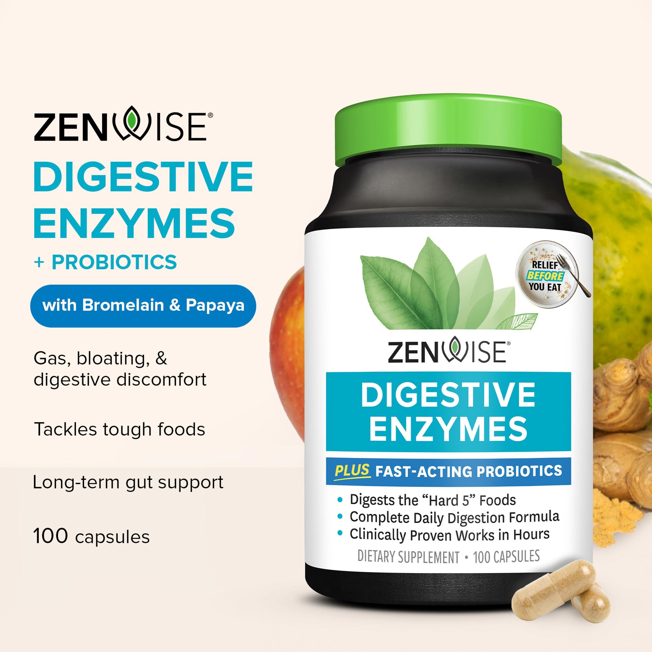 Zenwise Health Zenwise Health Digestive Enzymes and Bromelain for Gut Health - Probiotic Multi Enzymes with Prebiotics and Probiotics for Women and Men for Digestive Health and Bloating Relief for Digestion - 100 CT