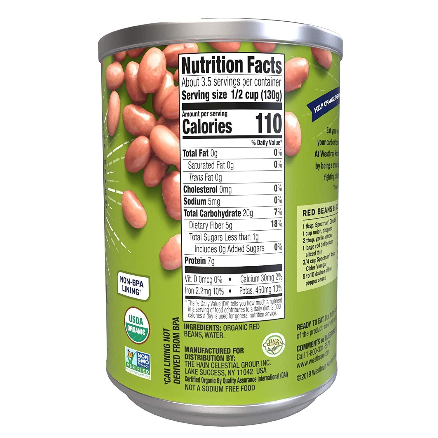 Westbrae Natural WESTBRAE 15 oz Natural Organic Red Beans, No Salt Added, Source of Plant Based Protein and Fiber, Low Fat, Gluten Free, (Pack of 12)