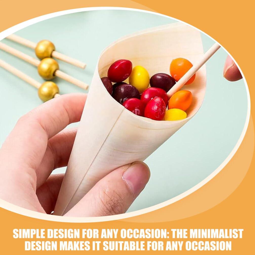 JECOMPRIS 100pcs Ice Cream Veneer Roll Chip Cones Food Cones Food Holder Wood Tasting Cones Wooden Ice Cream Cones Wooden Food Cone Popcorn Cones Wood Ice Cream Holder Wooden Dessert Cones