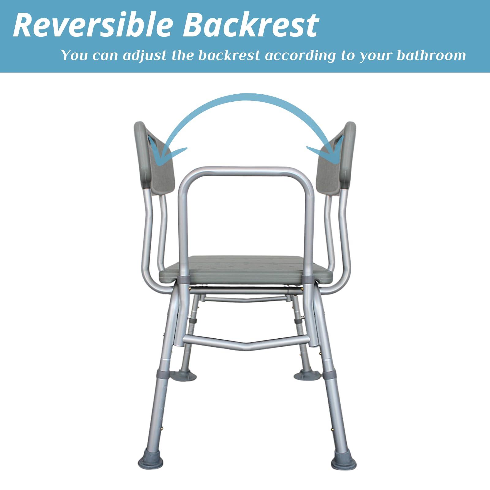 Winado Winado Tub Transfer Bench for Bathtub with Backrest & Armrest, Supports up to 330 lbs Aluminium Alloy Bath Chair, Gray