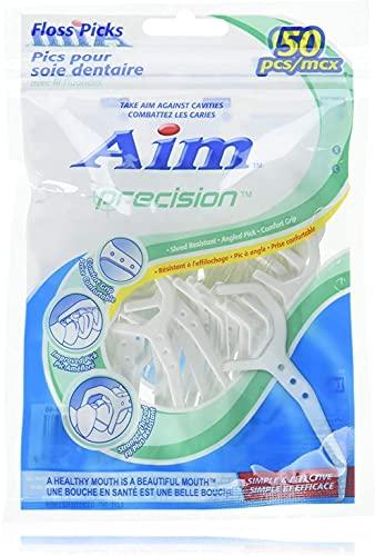 Nicole Fantini 3 Pack of Aim Precision Dental Floss Picks Waxed 50 Each Perfect for Family, Hotel, Travel