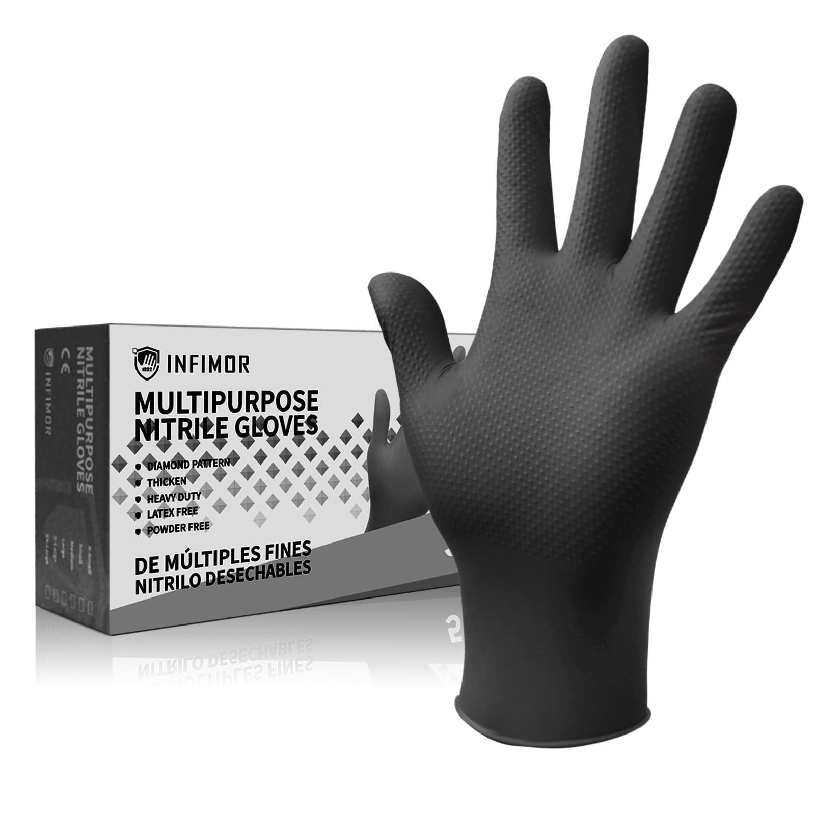 Infimor Infimor 6mil/8mil Nitrile Gloves, Disposable Latex Free, Pack 50/100, Powder Free Heavy Duty Gloves (8Mil/50Pcs/Black, Large (Pack of 50))