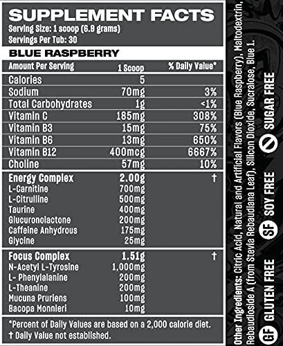 Rogue Energy Rogue Energy Energy Drink Powder for Long Gaming Hours - Energy Powder for Mental Focus - Sugar & Gluten Free - Gaming Supplement with Caffeine & Vitamins - Made in USA (Blue Raspberry - 40 Servings)