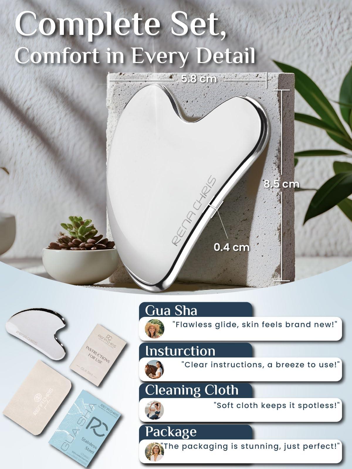 Rena Chris Rena Chris Gua Sha Facial Tools, Stainless Steel Guasha Tool for Acupuncture, Manual Massage Sticks for Jawline Sculpting and Puffiness Reducing, Gua Sha Facial Massage Tool, Skin-Care Gift
