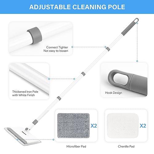 DELUX Baseboard Cleaner Tool with Handle, Baseboard Cleaner with Extendable Long Handle, 4 Reusable Cleaning Pads Wall Cleaner for Baseboards Cleaning, Ceiling, Wall, Floor, Shower Bathroom Kitchen