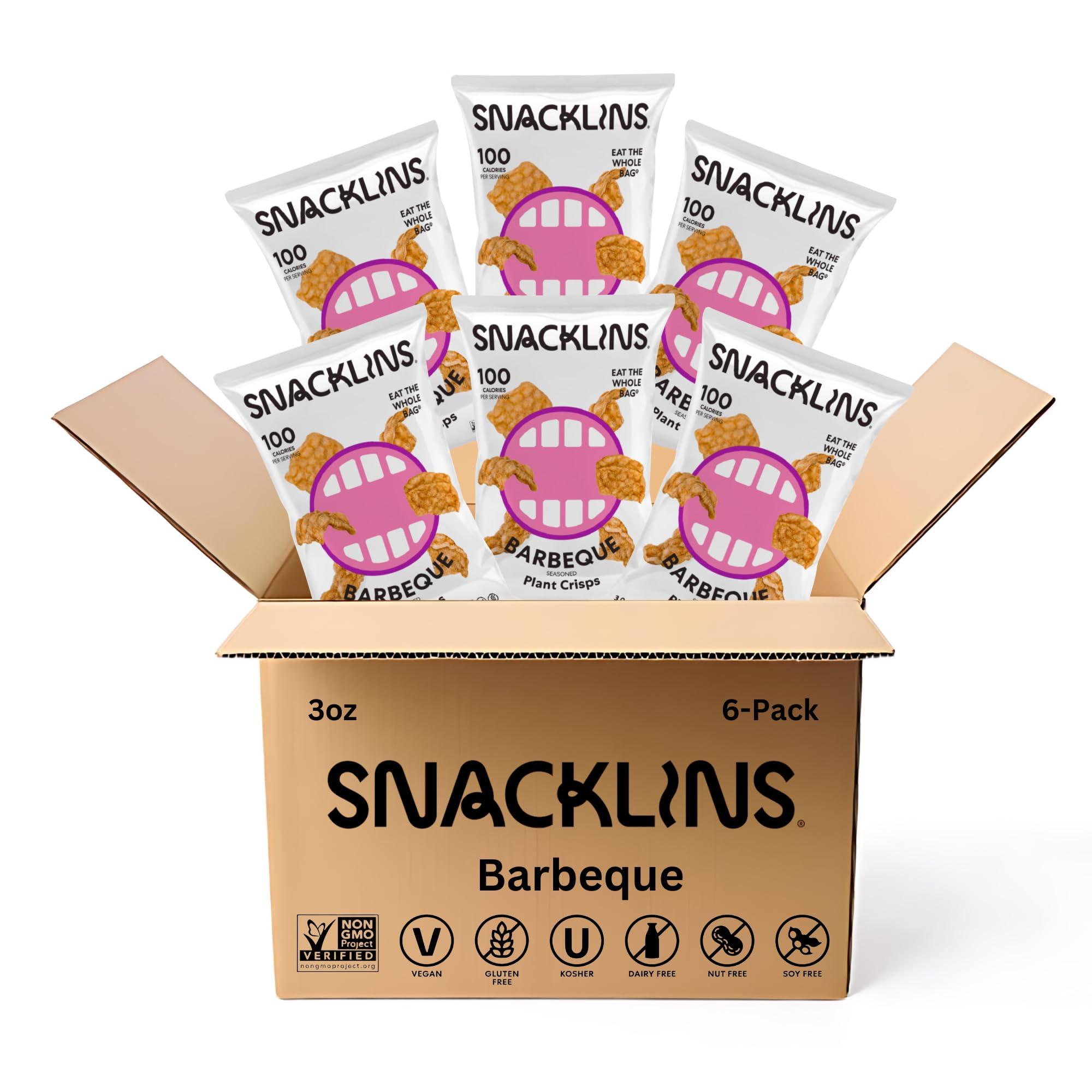 Independent Cuisine SNACKLINS Plant Based Crisps Vegan Healthy Snacks - Gluten Free, Grain Free, Plant Based Crisps, 100% Kosher, Low Calorie and No Added Sugar, Crunchy, Puffed Snack - Barbeque 3oz Bag (Case of 6)