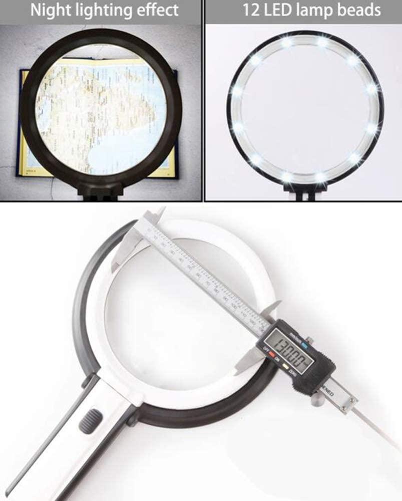 Generic Magnifier, 2X 5X Large Magnifying Glass Stand - Magnifier Lamp Work Light Mounting Bracket Hands Free Magnifying Lamp Folding Design with 12 Energy Saving Led Lights - for Reading