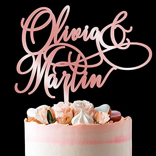 Be Burgundy Personalized Wedding Cake Toppers w/Names, Wedding Cake Toppers Bride and Groom Names, Anniversary Cake Topper, Wedding Cake Decorations - 2 Styles - 3 Mirrored Acrylic Colors