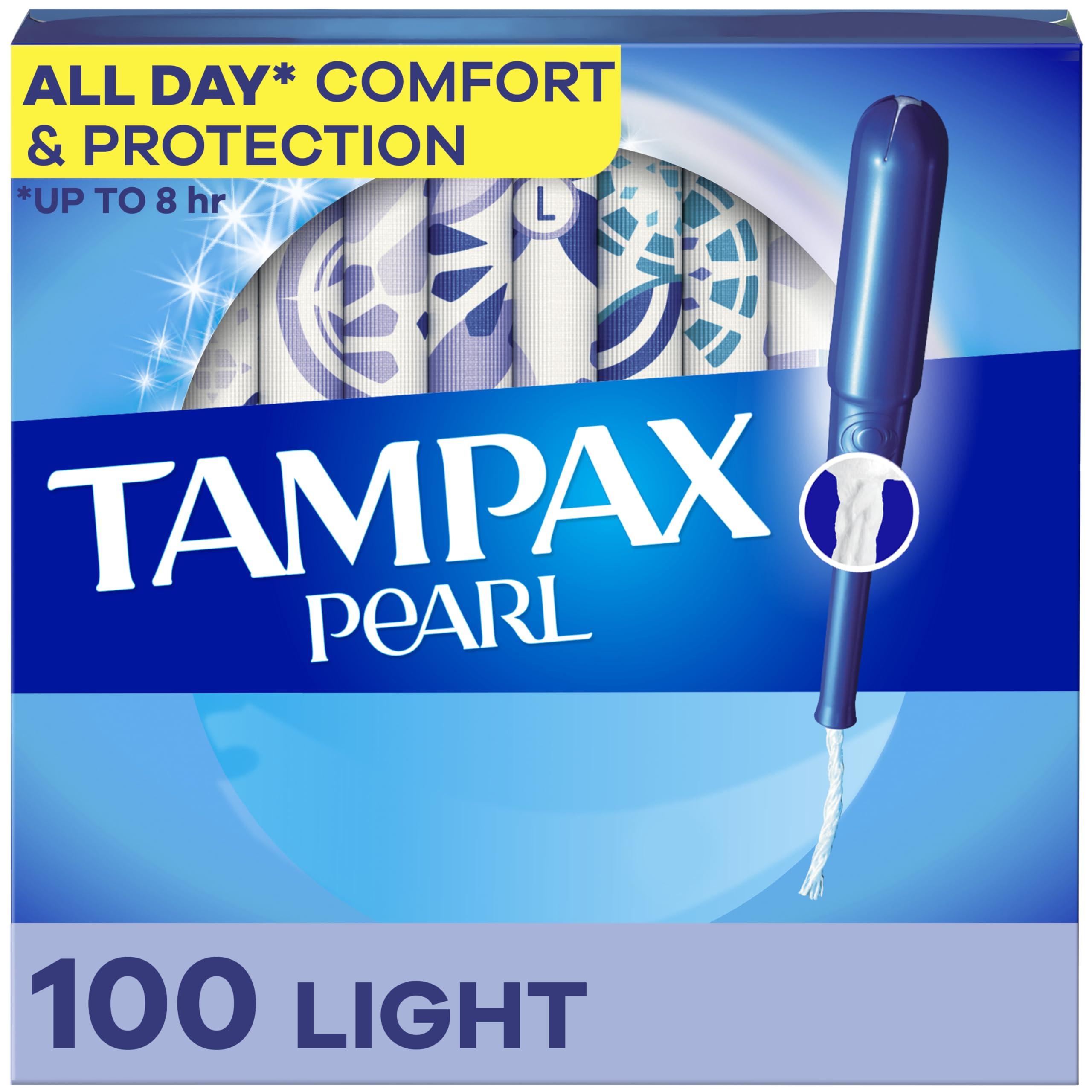 Tampax Tampax Pearl Tampons Light Absorbency, With Leakguard Braid, Unscented, 50 Count x 2 Packs (100 Count total)