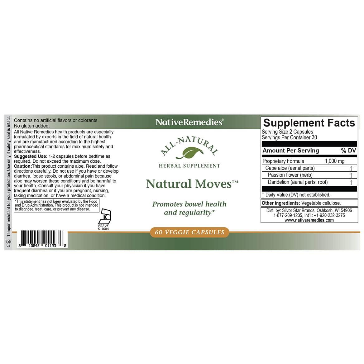 Native Remedies Native Remedies Natural Moves - All Natural Herbal Supplement Promotes Bowel Health and Regularity as Related to Constipation - 60 Veggie Caps