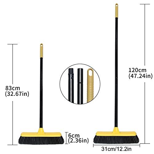 LandHope Push Broom with Long Handle, Floor Brush 47.6 inch Soft Bristle Broom 12.2" Wide for Cleaning Bathroom Kitchen Patio Garage Deck Tile
