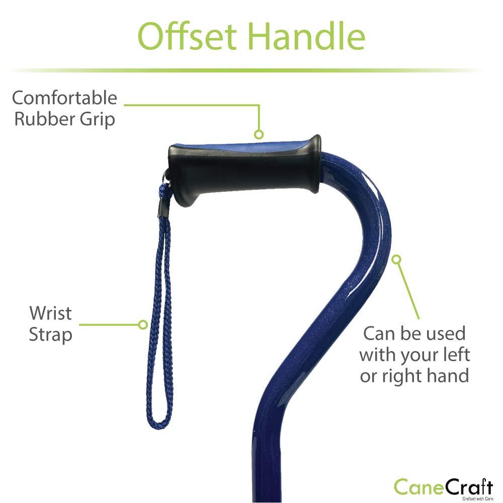 Canecraft Canecraft Offset Handle Walking Cane for Men and Women with Soft Rubber Grip, Lightweight, Height Adjustable, Attractive Colors (Dark Blue)