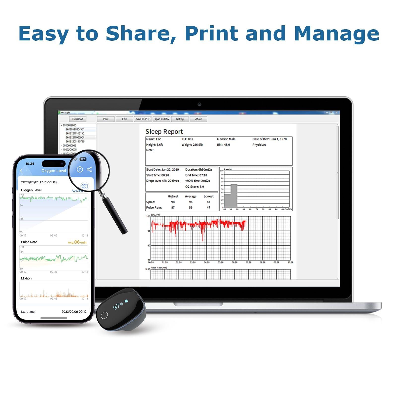 Wellue Wellue O2Ring Oxygen Monitor with Vibration Reminder - Bluetooth O2 Pulse Oximeter Rechargeable, Continuous Recording of SpO2 & PR, Blood Oxygen Saturation Tracker with Free APP & PC Reports