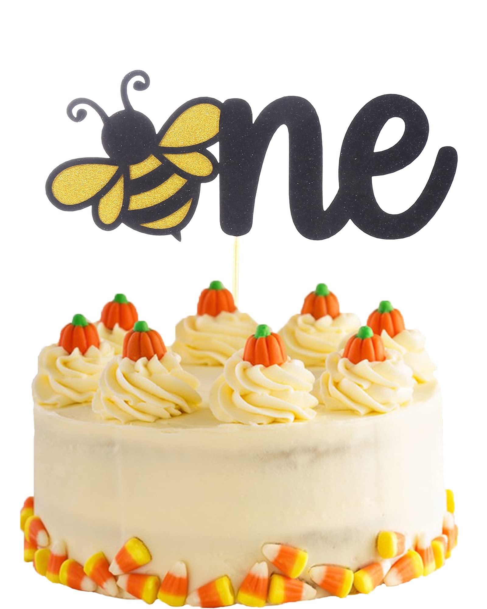 LeeLeeAn One Birthday Bee Cake Topper - Bumble bee Theme Baby first Birthday Party Gender Reveal Cake TopperGold Happy 1st anniversary cake topper