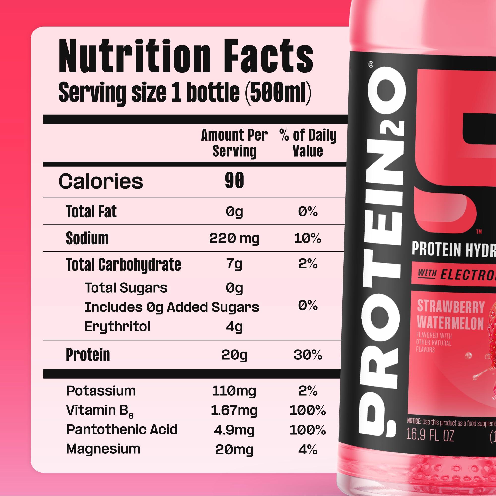 Protein2o Protein2o 20 g Whey Protein Infused Water Plus Electrolytes, Strawberry Watermelon, 16.9 Fl Oz, Pack of 12