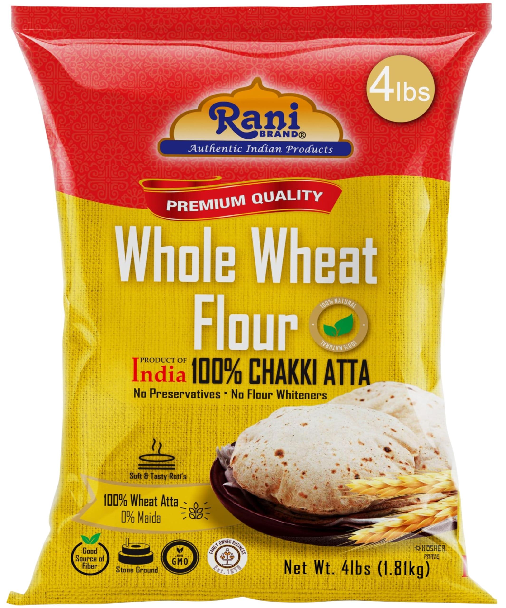 Rani Brand Authentic Indian Products Rani Chapati Flour (100% Pure Whole Wheat Atta), For Making Roti & Indian Breads 64oz (4lbs) 1.81kg Bulk ~ All Natural | Vegan | No Salt or Colors | NON-GMO | Kosher | Indian Origin