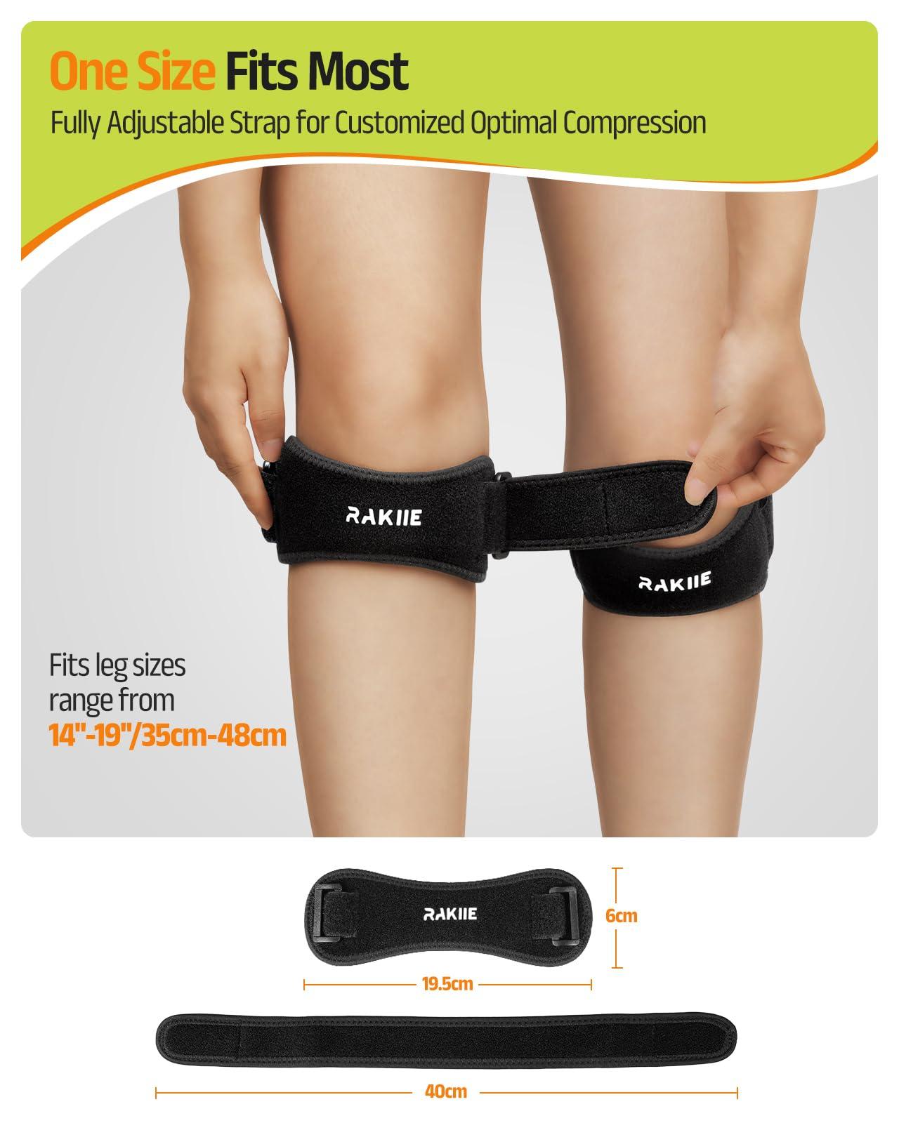 Rakiie Rakiie Knee Strap, Silicone Knee Brace for Precise Compression, Non-Slip Patella Tendon Support Strap, Patella Knee Strap for Men Women, Knee Support Band for Running, Weightlifting, Basketball (2 Pack, Black)