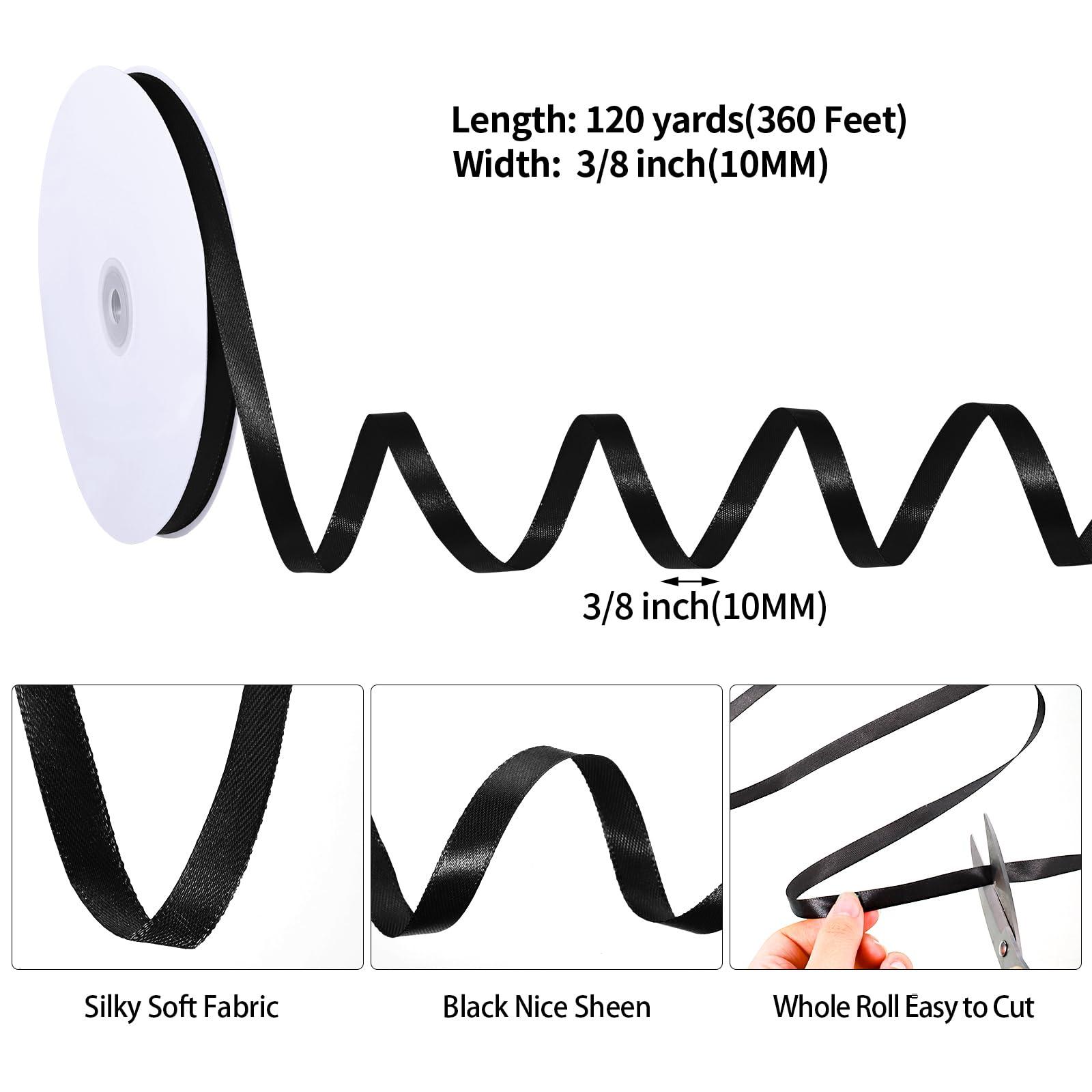 woric Black Ribbon 120 Yards 3/8 Inch Thin Black Satin Ribbon Craft Fabric Ribbon for Hair Bow Making Gift Wrapping Floral Bouquet Party Graduate/Valentine\'s Day Mother\'s Day Decorations