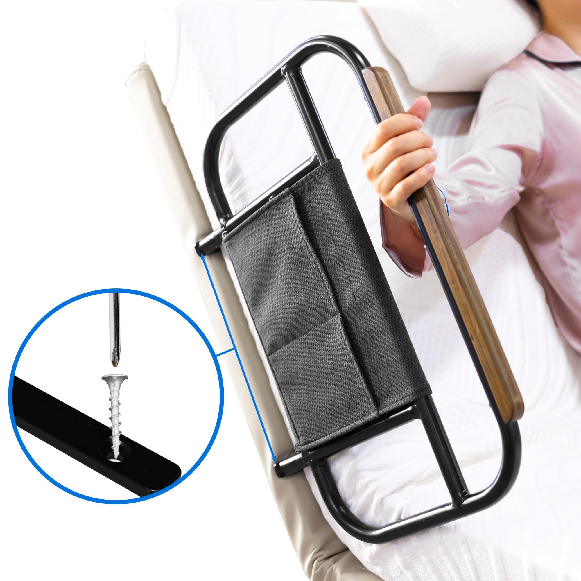 Skuehod Bed Side Rails for Adjustable Bed Base Pull Up Assist, Fit Wooden Base Only, for Mattress Under 12 Inches, Set of 2