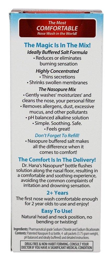 DR HANA'S NASOPURE Nasopure Nasal Wash, Sampler Kit, “The Nicer Neti Pot” Sinus Wash Kit, Comfortable Nasal Rinse 8 Oz Bottle & 4 Salt Packets (3.75 Grams Each), Nasal Congestion, Cold, Flu, Allergy, Nasal Irrigation