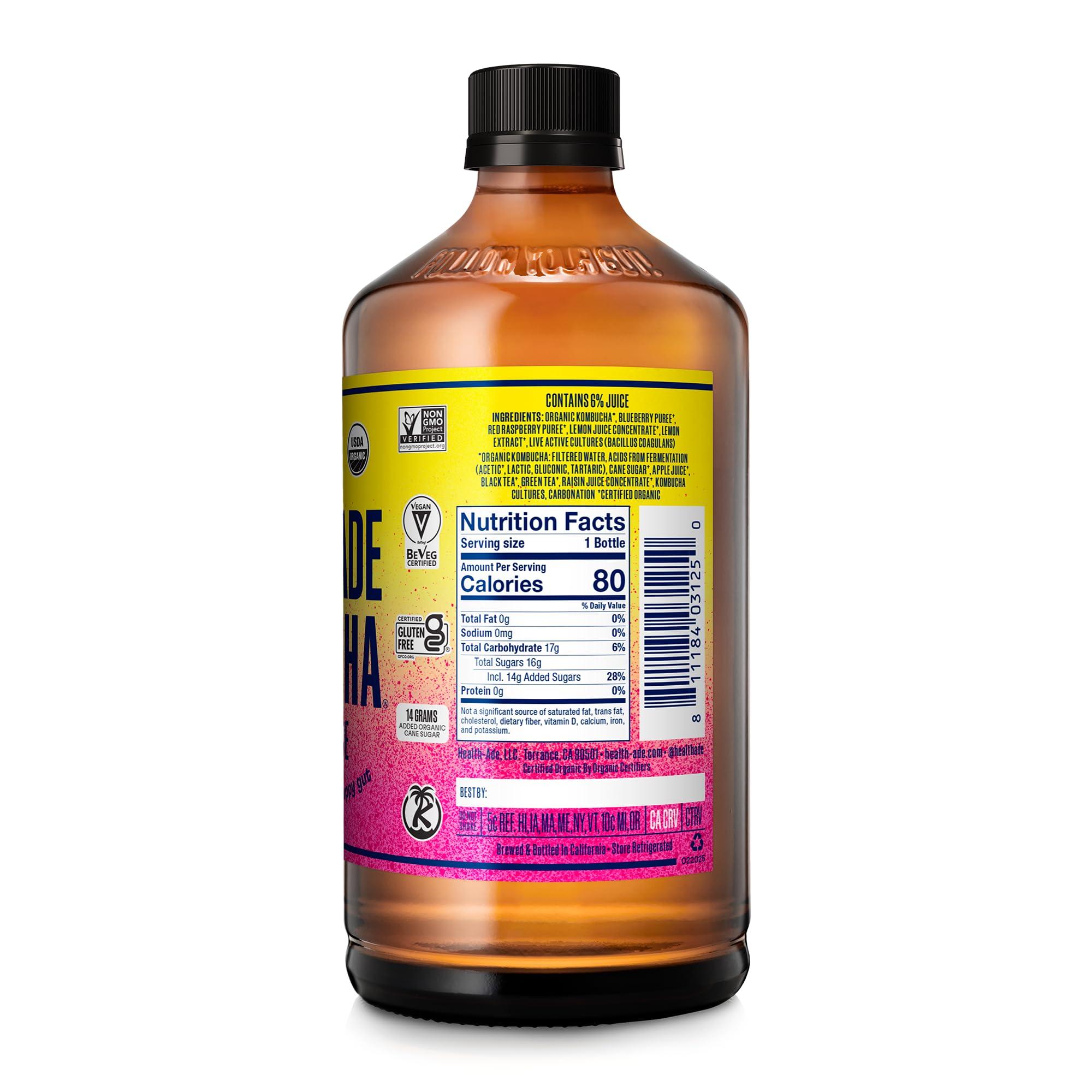 Health-Ade Health-Ade Kombucha Tea Organic Drink, Fermented Tea with Living Probiotics, Detoxifying Acids, Supports Gut Health, Non-GMO, Vegan, Gluten Free, 12 Pack (16 Fl Oz Bottles), Berry Lemonade