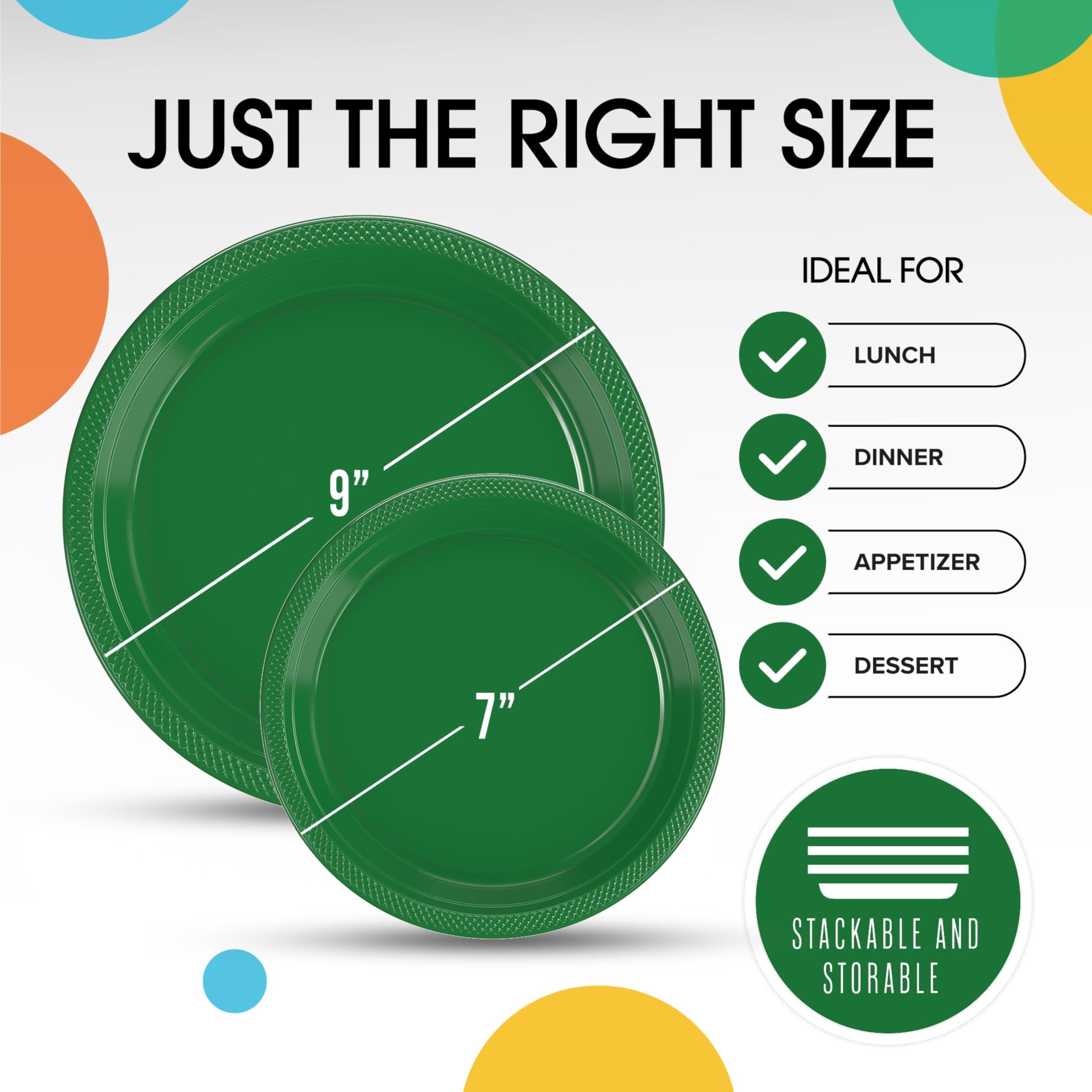 Exquisite Exquisite Green Plastic Plates Disposable 100 Pcs Plastic Plates Set 50-7\" & 50-9\" Green Disposable Plates Plastic Plates For Party Plates Disposable Heavy Duty Green Plates Disposable For Party.